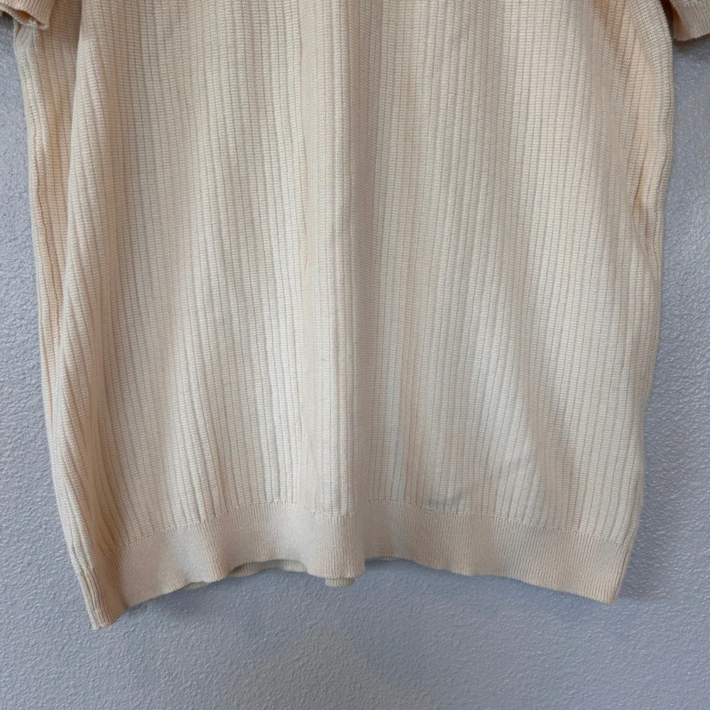 Denim & Flower Ricky Singh Mens Large Cream Ribbed Short Sleeve Cotton Sweater